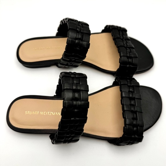 Stuart Weizman Venice Slide Black Leather Sandal Women's Size 6 - Picture 1 of 14